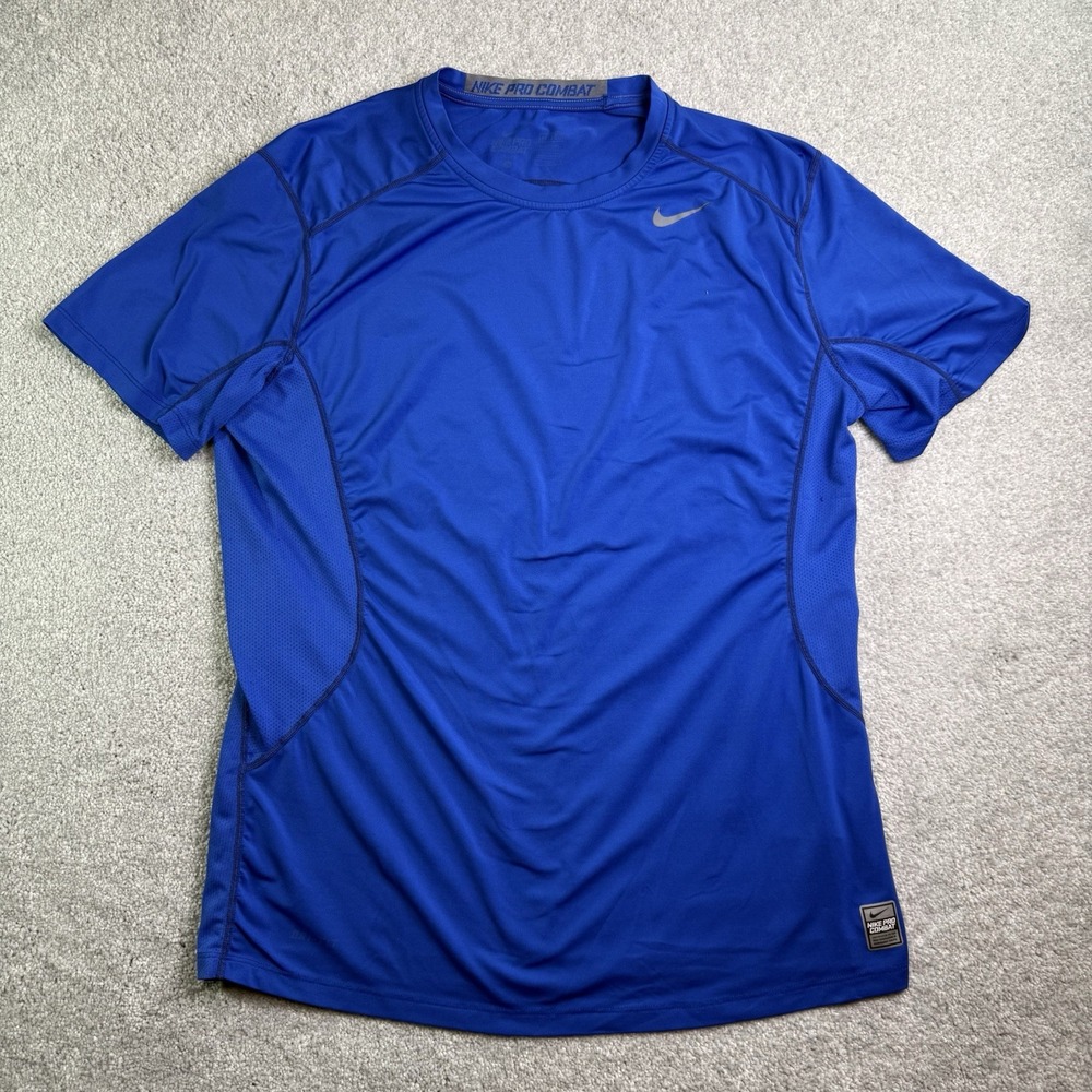 Nike Pro Combat Shirt Mens XL Blue Athletic Gym Fitted Short Sleeve Dri-Fit
